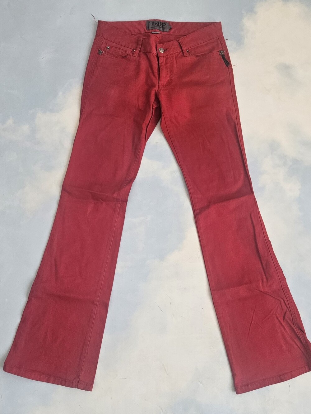Tripp Nyc Y2k Vintage Red Flared Jeans Red Low Rise Flare Jeans Classic Red